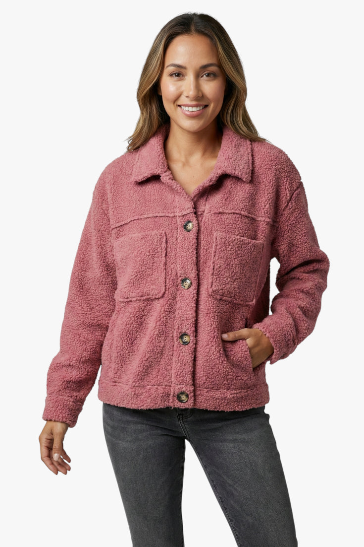 Women's Fluffy Jacket with Button-Up Front