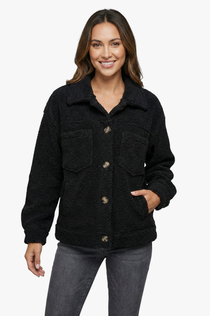 Women's Fluffy Jacket with Button-Up Front