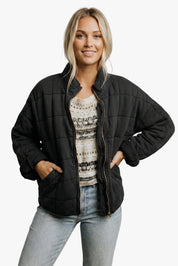 Women's Oversized Quilted Jacket with Zip-Up Front