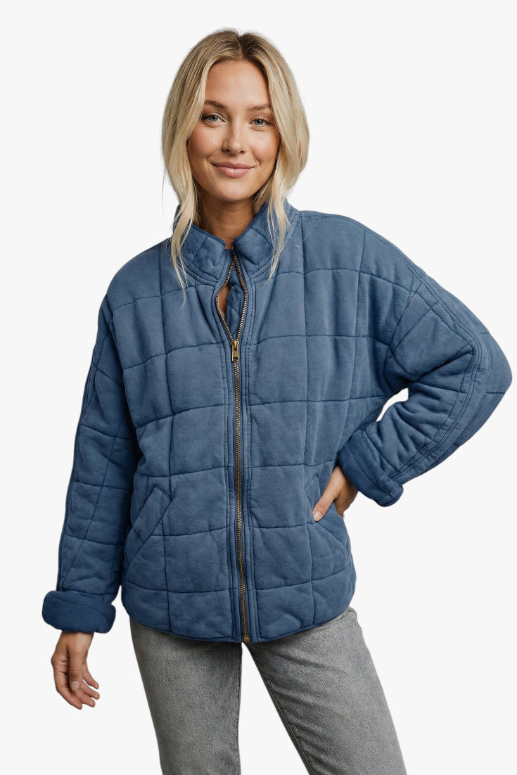 Women's Oversized Quilted Jacket with Zip-Up Front